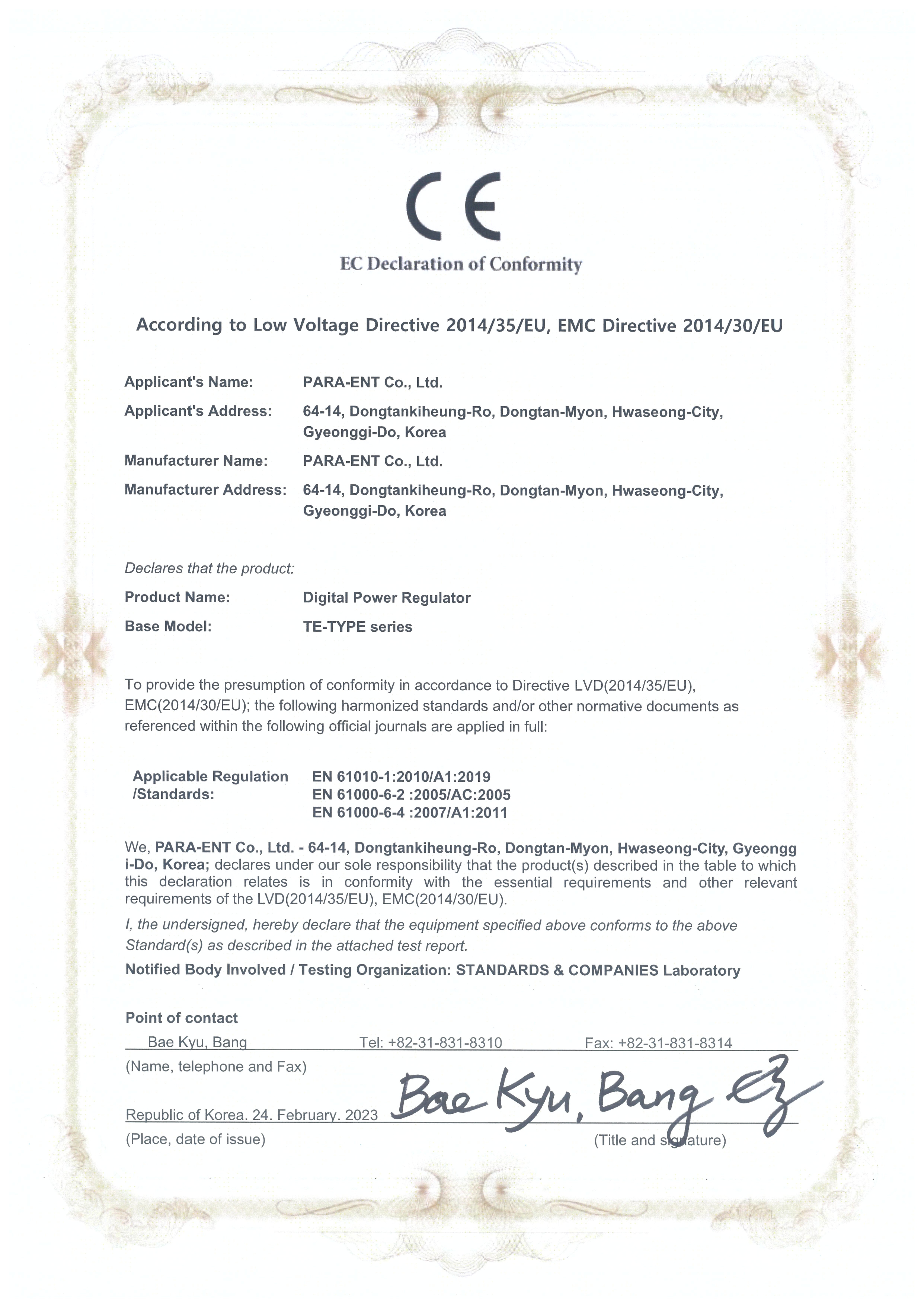 TE-TYPE CE DoC